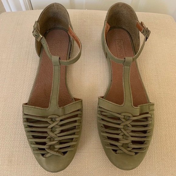 TopShop leather woven t-strap sandals /flats - Picture 7 of 14